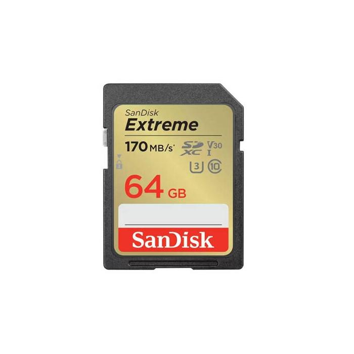 Atmiņas kartes - SANDISK EXTREME SDXC 64GB 170/80 MB/s UHS-I U3 memory card (SDSDXV2-064G-GNCIN) - perc šodien veikalā un ar piegādi