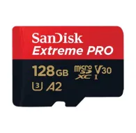 SanDisk Extreme PRO microSDXC 128GB kartīte ar melnu un sarkanu dizainu, UHS-I U3, V30 un A2 ātruma klasēm, un maksimālo lasīšanas ātrumu 200MB/s, ideāla 4K UHD video ierakstīšanai un augstas veiktspējas lietotņu izmantošanai.SanDisk Extreme PRO microSDXC 128GB kartīte ar melnu un sarkanu dizainu, UHS-I U3, V30 un A2 ātruma klasēm, un maksimālo lasīšanas ātrumu 200MB/s, ideāla 4K UHD video ierakstīšanai un augstas veiktspējas lietotņu izmantošanai.