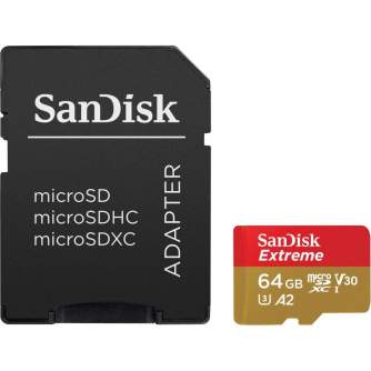 Карты памяти - SANDISK EXTREME microSDXC 64 GB 170/80 MB/s UHS-I U3 ActionCam memory card (SDSQXAH-064G-GN6AA) - купить сегодня 