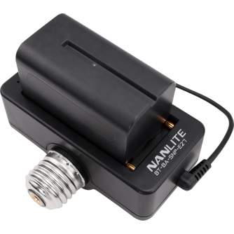 Accessories for studio lights - NANLITE NPF BATTERY ADAPTER WITH E27 HEAD BT-BA-SNP-E27 - quick order from manufacturer