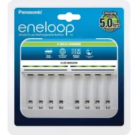 Panasonic Eneloop BQ-CC63E astoņvietīgs AA/AAA Ni-MH akumulatoru lādētājs, balts