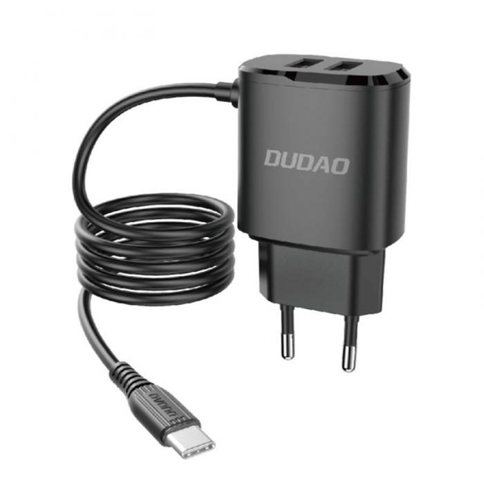 For smartphones - Wall charger Dudao A2Pro 2x USB with USB-C cable (black) - buy today in store and with delivery