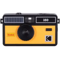 Переиспользуемая плёночная камера Kodak i60 в черно-желтом кожаном исполнении с объективом без фокусировки и встроенной вспышкойПереиспользуемая плёночная камера Kodak i60 в черно-желтом кожаном исполнении с объективом без фокусировки и встроенной вспышкой
