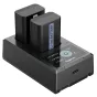 SmallRig NP-FW50 dual battery charger kit with two 1030mAh lithium-ion batteries, USB-A and USB-C interfaces, LCD screen for charging status, designed for Sony Alpha and NEX series cameras