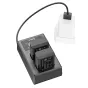 SmallRig NP-FW50 dual battery charger with two 1030mAh lithium-ion batteries, USB-A cable, and built-in LCD display for monitoring charging status
