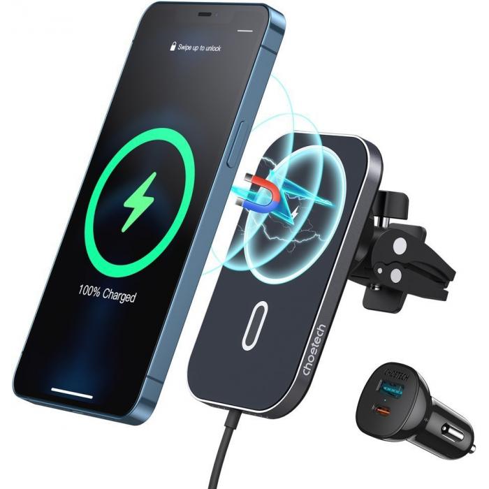 For smartphones - Choetech car phone holder charger MagSafe 15W black - quick order from manufacturer