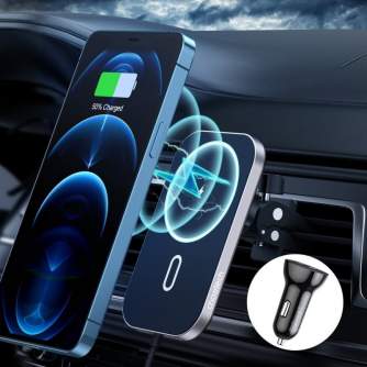 Viedtālruņiem - Choetech car phone holder charger MagSafe 15W black - ātri pasūtīt no ražotāja
