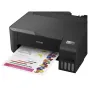 Epson EcoTank L8180 black inkjet printer with Wi-Fi, printing a colorful A3+ worksheet, featuring front-mounted ink tanks and an illuminated power button.