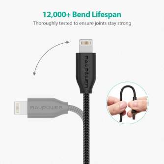 Kabeļi - RAVPower 0.9m USB Lightning Nylon Yarn Braided Cable - ātri pasūtīt no ražotāja