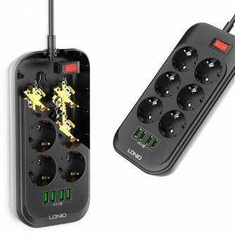 Kameras bateriju lādētāji - Power strip Ldnio SE6403 with USB charger - ātri pasūtīt no ražotāja