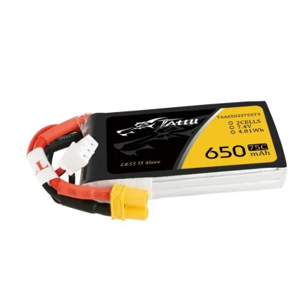 Tattu 650mAh 2S1P 75C 7.4V Lipo Battery Pack with