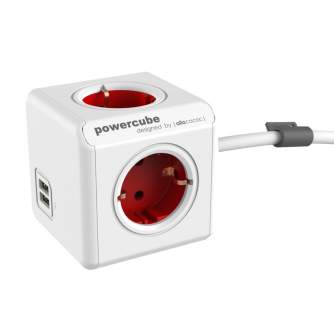 AC adapteri, strāvas vadi - Allocacoc PowerCube Extended USB Red 1,5 m kabelis - ātri pasūtīt no ražotāja