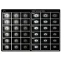 Godox Speedlite V1 zibspuldzes staru salīdzinājuma diagramma, kas parāda apaļās galvas gaismas modeļus 28mm līdz 105mm fokālajiem attālumiem, salīdzinot ar citu kameru zibspuldžu staru piemēriem.