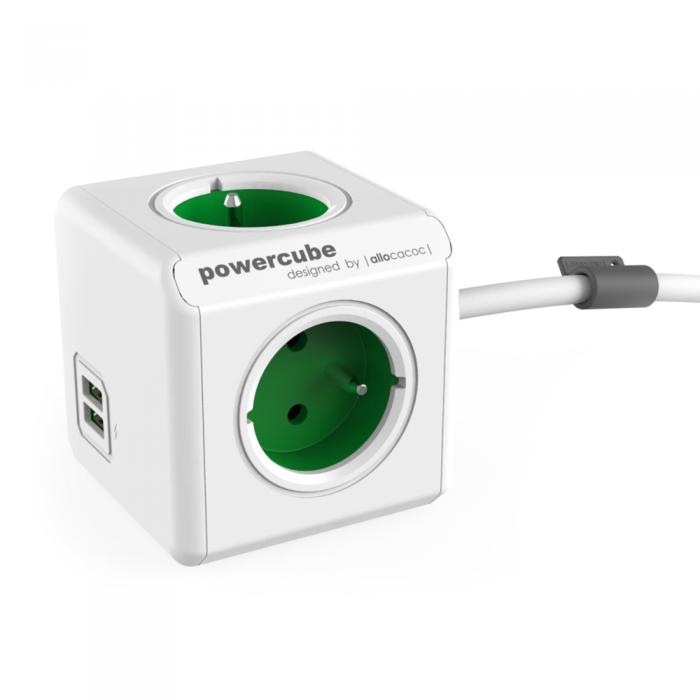 AC adapteri, strāvas vadi - Allocacoc PowerCube pagarināts USB zaļš 1,5 m kabelis (FR) - ātri pasūtīt no ražotāja