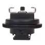 Caruba Hotshoe Adapter for Sony Active Interface Shoe - Black adapter with silver metal mounting bracket, ridged circular base, and flat surface.