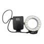 Meike FC-110 ring flash kit with control box and circular LED ring light, featuring 18 LEDs, adapter rings and orange filter for close‑up, macro and portrait photography.