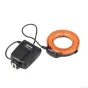 Meike FC-110 ring flash kit with orange filter and black battery pack for close‑up, macro and portrait photography, featuring 18 LEDs and adjustable power levels