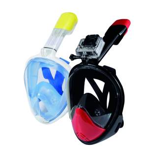 Caruba Full Face Snorkel Mask Pro - Extra Long + Action Cam Mount (Black + Red - S/M)