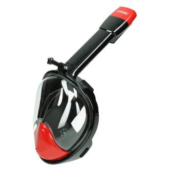 Zemūdens foto - Caruba Full Face Snorkel Mask Pro - Extra Long + Action Cam Mount (Black + Red - S/M) - ātri pasūtīt no ražotāja