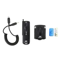 JJC JM-J (II) wireless remote control kit with coiled cable, handheld transmitter, hot shoe receiver, and CR2 and 23A batteries for Olympus camerasJJC JM-J (II) wireless remote control kit with coiled cable, handheld transmitter, hot shoe receiver, and CR2 and 23A batteries for Olympus cameras