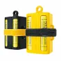 Nitecore NBM41 4‑slot 21700 battery magazine in black and yellow, each holding two 21700 cells, with a Velcro strap and top loop for easy carry.