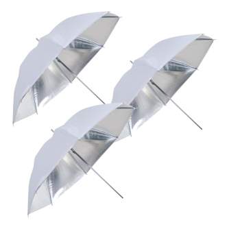 Foto lietussargi - BRESSER SM-04 Reflective Umbrella white/silver 109 cm - 3 pcs - ātri pasūtīt no ražotāja