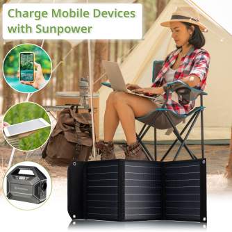 Portatīvie saules paneļi un spēkstacijas - BRESSER Mobile Solar Charger 40 Watt with USB and DC output - купить сегодня в магази
