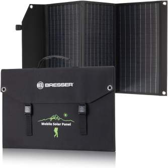 Portatīvie saules paneļi un spēkstacijas - BRESSER Mobile Solar Charger 90 Watt with USB and DC output - ātri pasūtīt no ražotāja