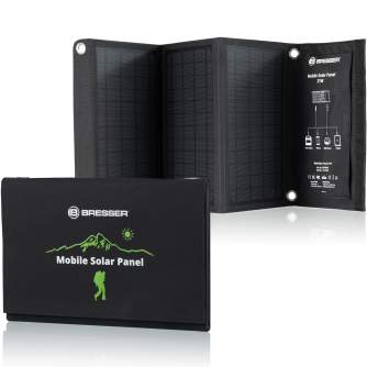 Portatīvie saules paneļi un spēkstacijas - BRESSER Mobile Solar Charger 21 Watt with USB and DC output - ātri pasūtīt no ražotāja