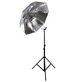 Foto lietussargi - Falcon Eyes Umbrella Set Silver/White 152 cm incl. tripod and bracket - ātri pasūtīt no ražotāja
