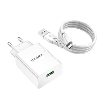Batteries and chargers - Vipfan E03 Charger kit 18W QC + Cable micro USB white - quick order from manufacturer
