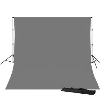 Background Set with Holder - BRESSER BR-D23 Background System + Background Cloth 3 x 6m Grey - quick order from manufacturer