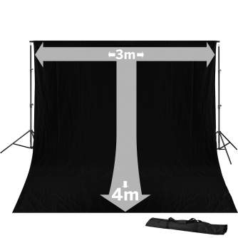 Background Set with Holder - BRESSER BR-D23 Background System + Background Cloth 3 x 4m Black - quick order from manufacturer