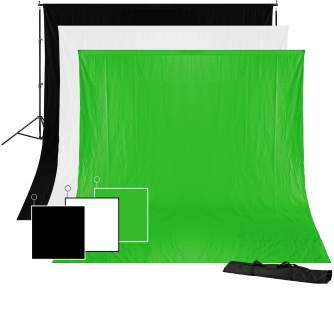 Background Set with Holder - BRESSER BR-BGS1 Set 1 - Backgroundsystem + Background Cloth 3 x 4 m in 3 Colours - quick order from manufacturer
