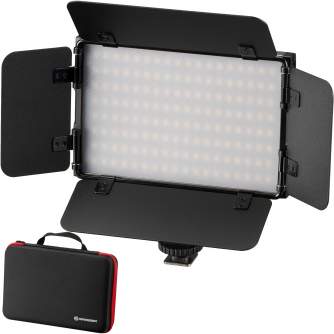LED Gaismas paneļi - BRESSER PT Pro 15B-II Bi-Colour LED Video Light with Barndoors, Accumulator and Case - ātri pasūtīt no ražotāja