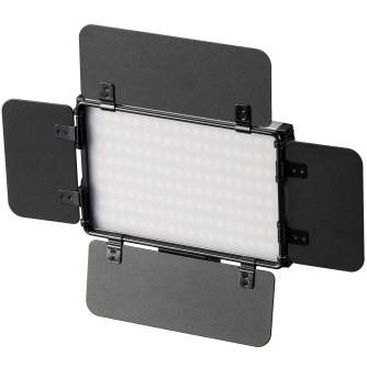 LED Gaismas paneļi - BRESSER PT Pro 15B-II Bi-Colour LED Video Light with Barndoors, Accumulator and Case - ātri pasūtīt no ražotāja