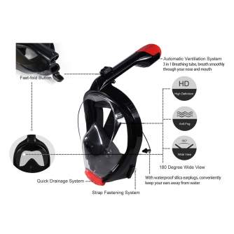Sortimenta jaunumi - Caruba Full Face Snorkel Mask Swift - Foldable + Action Cam Mount (Black - S/M) - ātri pasūtīt no ražotāja