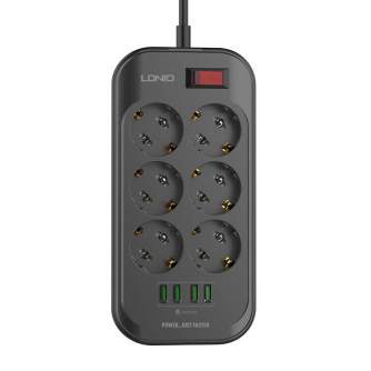 Chargers for Camera Batteries - Power strip Ldnio SE6403 with USB charger - quick order from manufacturer