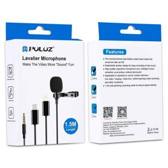 Микрофоны - Puluz Jack Lavalier Wired Condenser Recording Microphone 1.5m jack 3.5mm PU424 - быстрый заказ от производителя