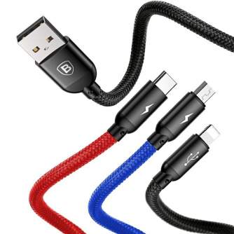 Kabeļi - Baseus Rapid USB Cable 3in1 Type C / Lightning / Micro 3A 1,2M - Black CAMLT-BSY01 - ātri pasūtīt no ražotāja