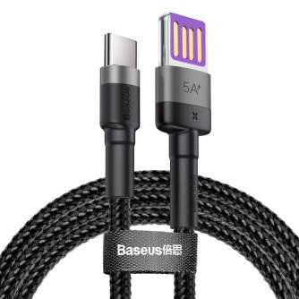 Kabeļi - Baseus Cafule USB-C Cable Huawei SuperCharge, QC 3.0, 5A 1m (Black+Gray) CATKLF-PG1 - ātri pasūtīt no ražotāja