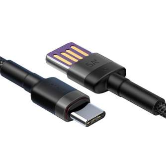 Kabeļi - Baseus Cafule USB-C Cable Huawei SuperCharge, QC 3.0, 5A 1m (Black+Gray) CATKLF-PG1 - ātri pasūtīt no ražotāja