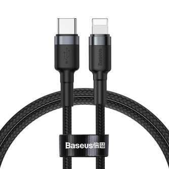 Kabeļi - Baseus Cafule Cable Type-C to iP PD 18W 1m Gray+Black CATLKLF-G1 - ātri pasūtīt no ražotāja