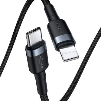 Kabeļi - Baseus Cafule Cable Type-C to iP PD 18W 1m Gray+Black CATLKLF-G1 - ātri pasūtīt no ražotāja