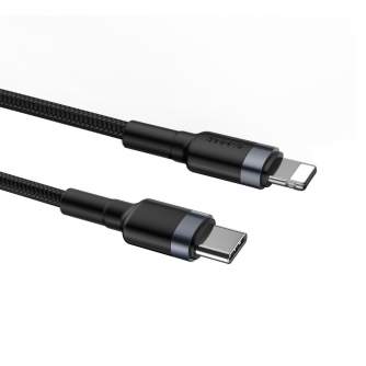 Kabeļi - Baseus Cafule Cable Type-C to iP PD 18W 1m Gray+Black CATLKLF-G1 - ātri pasūtīt no ražotāja