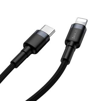 Kabeļi - Baseus Cafule Cable Type-C to iP PD 18W 1m Gray+Black CATLKLF-G1 - ātri pasūtīt no ražotāja