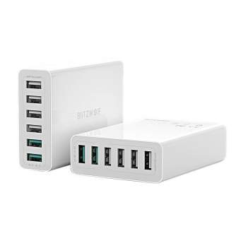 Telefonų, planšetinių kompiuterių ir GPS įkrovikliai - Charger 6x USB Blitzwolf BW-S15, QC 3.0, 60 W (white) BW-S15 EU - быстры