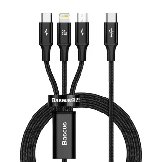 Kabeļi - Baseus Rapid Series 3-in-1 cable USB-C For M+L+T 20W 1.5m Black CAMLT-SC01 - ātri pasūtīt no ražotāja
