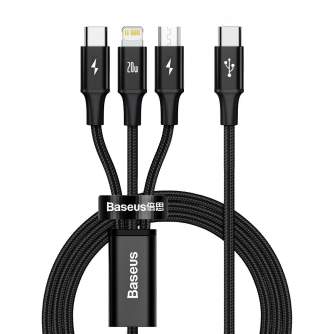 Cables - Baseus Rapid Series 3-in-1 cable USB-C For M+L+T 20W 1.5m Black CAMLT-SC01 - quick order from manufacturer