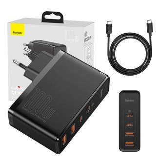 Telefonų, planšetinių kompiuterių ir GPS įkrovikliai - Travel Charger Baseus GaN2 Pro Quick 2x USB + 2x USB-C, 100W, EU (Black) 